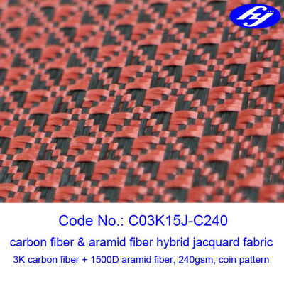 Jacquardwebstuhl-Münzen-Muster-Kohlenstoff Aramid-Gewebe-schwarzes/rotes Kohlenstoff Aramid-Hybridgewebe